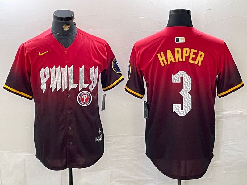 Men Philadelphia Phillies 3 Harper Red City Edition Nike 2024 MLB Jersey style 5
